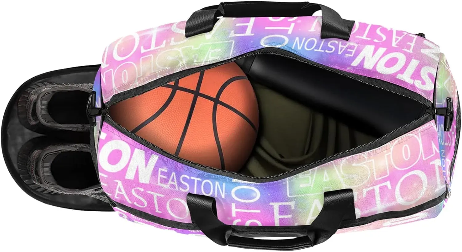 Custom Sport Gym Duffel Bag with Shoe Compartment Personalized Name Travel Overnight Bag Waterproof Customized Dance Bag Carry-On Tote, Rainbow Sparkly