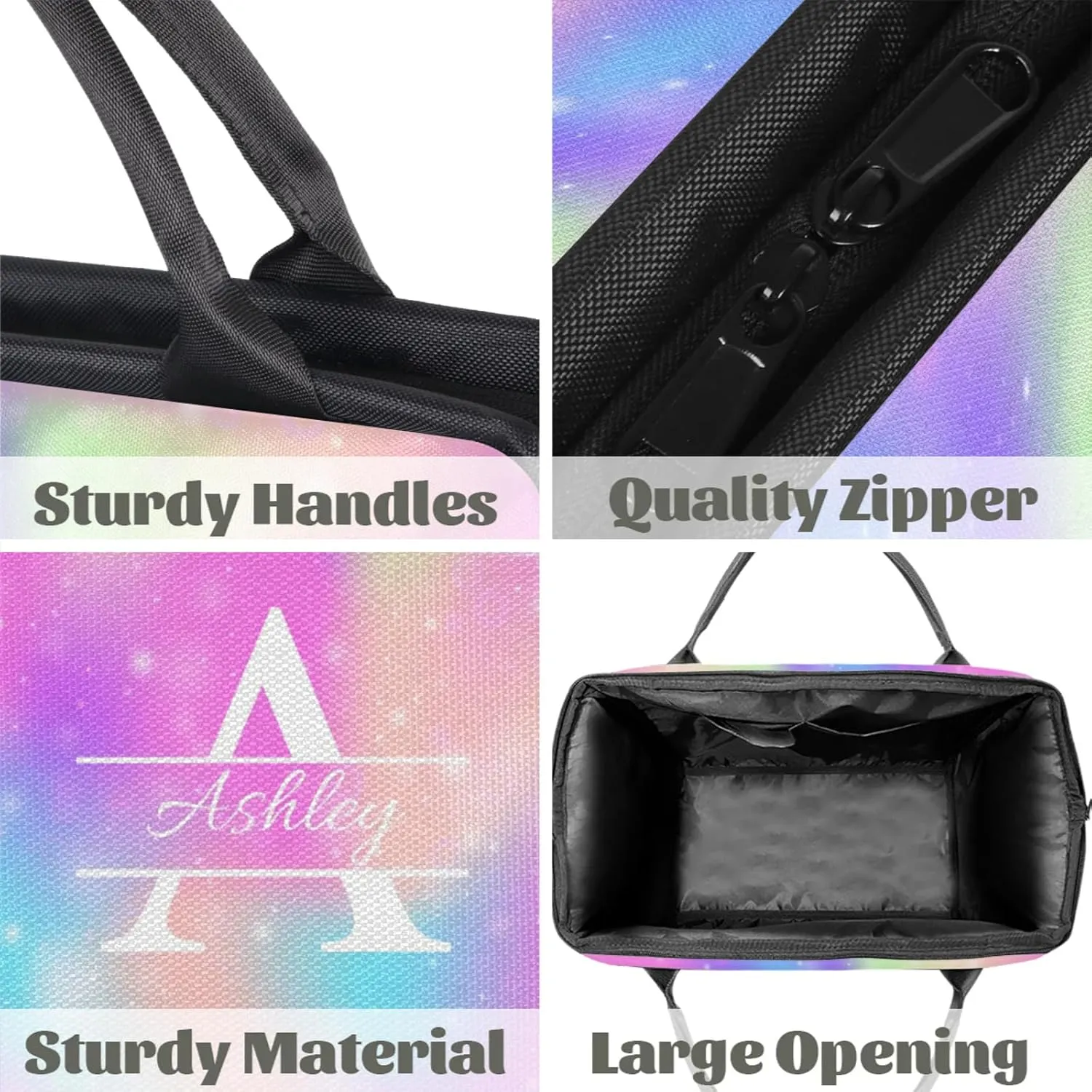 Custom Sports Duffel Bag Personalized Name Dance Gym Bag for Women Men Overnight Weekender Travel Duffel Bags Lightweight 15.2in, Rainbow Sparkly