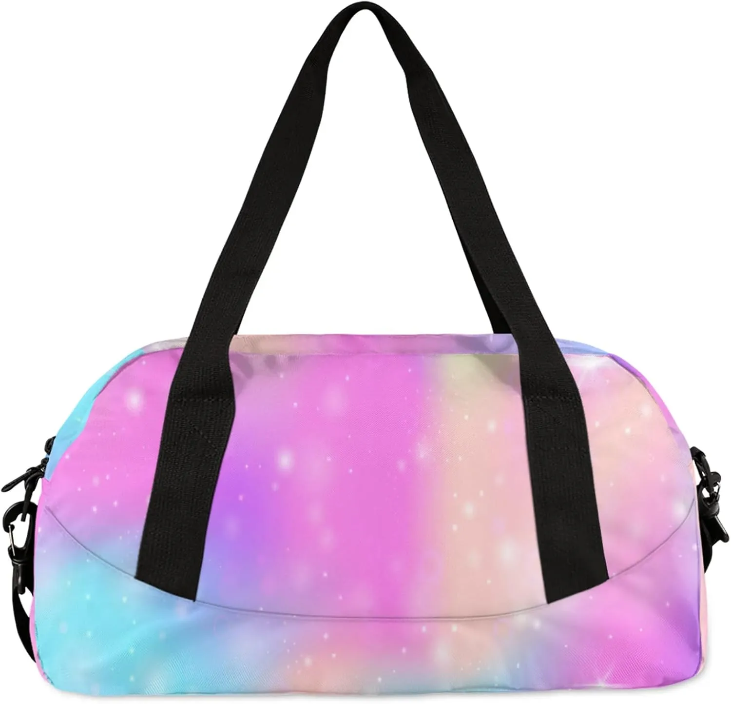 Custom Sports Duffel Bag Personalized Name Dance Gym Bag for Women Men Overnight Weekender Travel Duffel Bags Lightweight 18.5in, Rainbow Sparkly