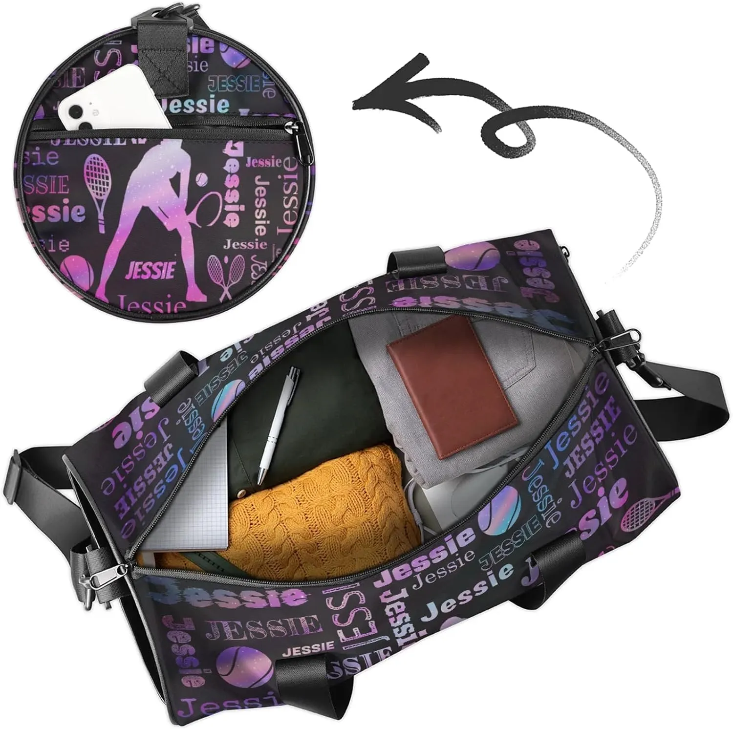 Custom Tennis Sport Bags Personalized Sports Gym Bag with Name Overnight Weekender Duffel Bag Customized Gifts for Women Men, Sparkly