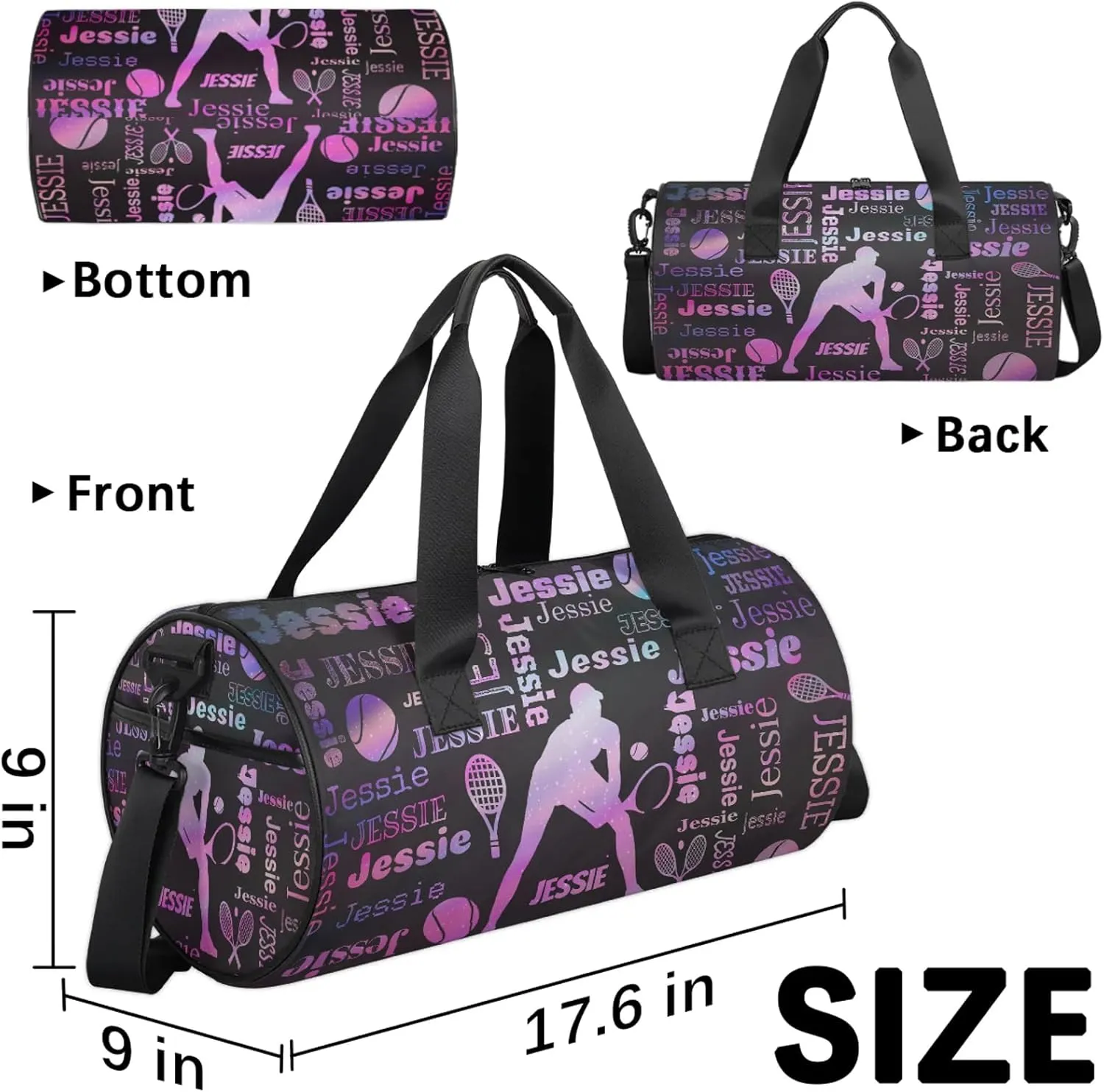 Custom Tennis Sport Bags Personalized Sports Gym Bag with Name Overnight Weekender Duffel Bag Customized Gifts for Women Men, Sparkly