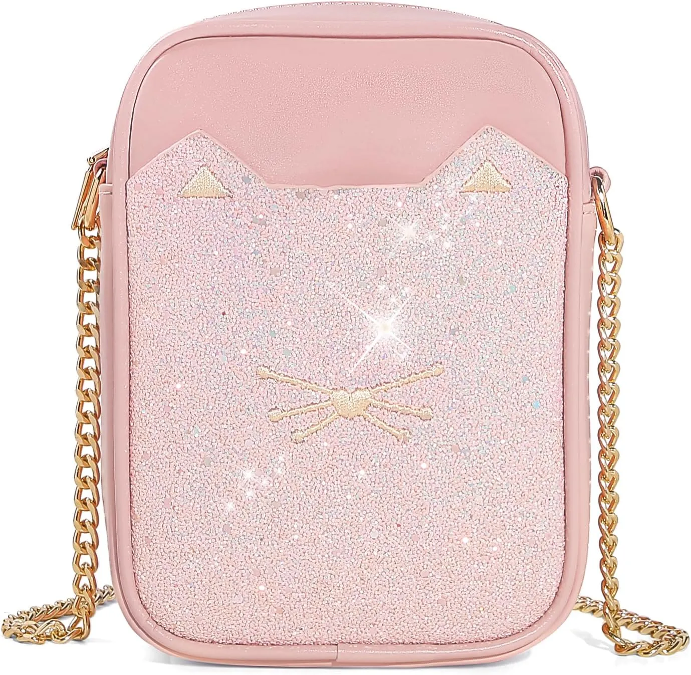 Cute Crossbody Purse for Teen Girls Sparkly Cat Purse Small Crossbody Bags for Women Gift with Chain Strap