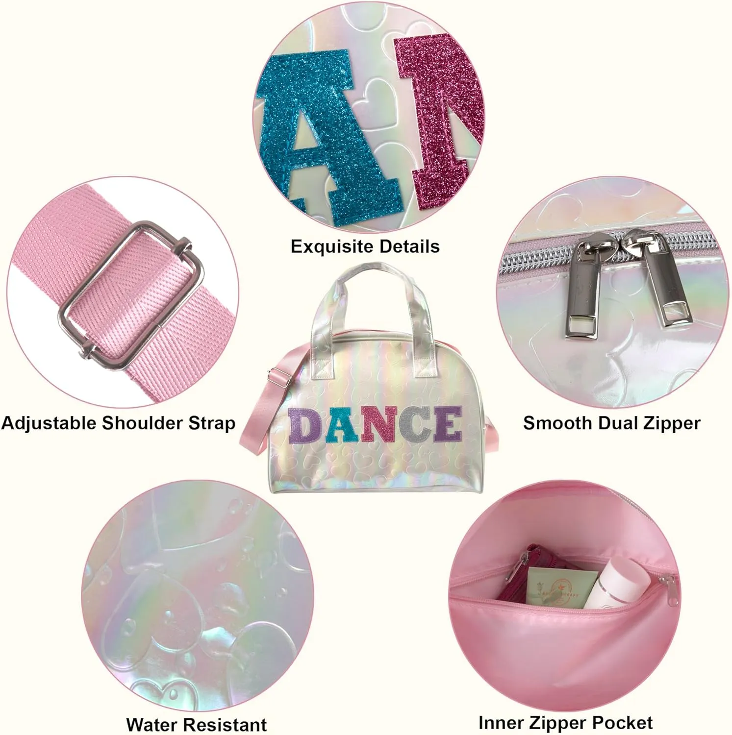 Dance Duffle Crossbody Garment Bags for Dancers, Girls, Teens, Athletes Glitter Dance Workout Carry On Waterproof Weekender Overnight Duffel Bag with Pockets