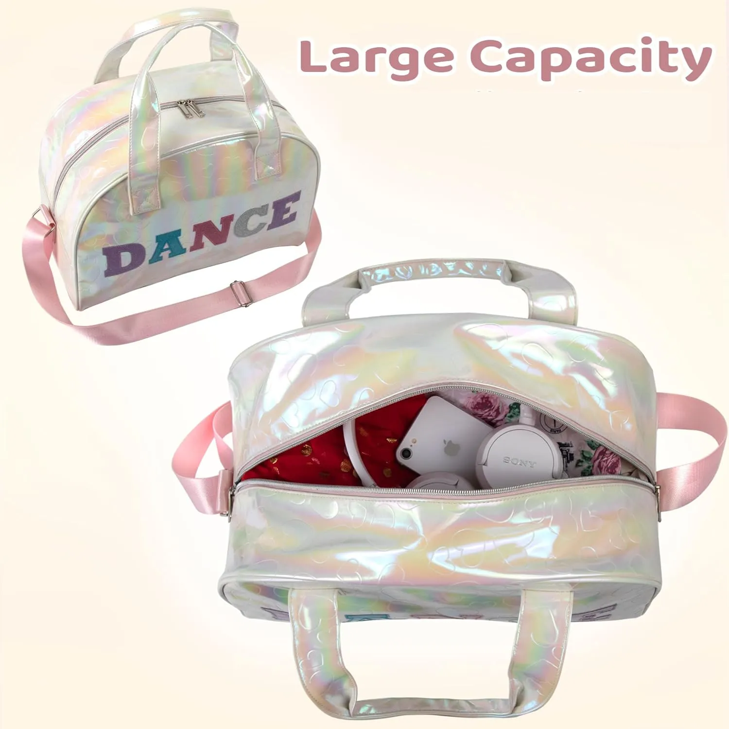 Dance Duffle Crossbody Garment Bags for Dancers, Girls, Teens, Athletes Glitter Dance Workout Carry On Waterproof Weekender Overnight Duffel Bag with Pockets