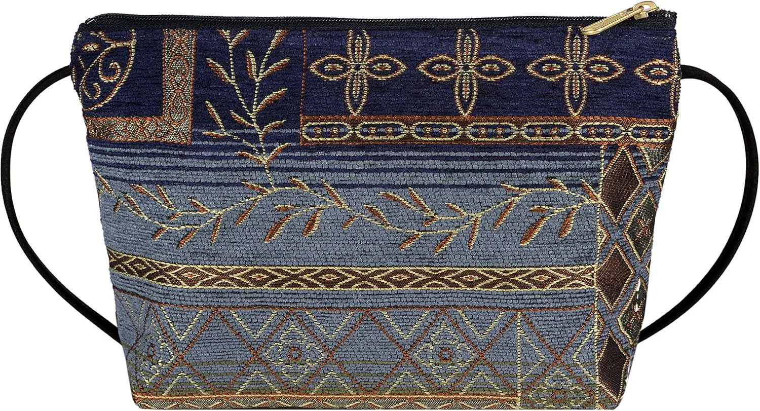 Danny K. Women's Tapestry Zipper Purse Crossbody Handbag, Adjustable Cord, Handmade in USA