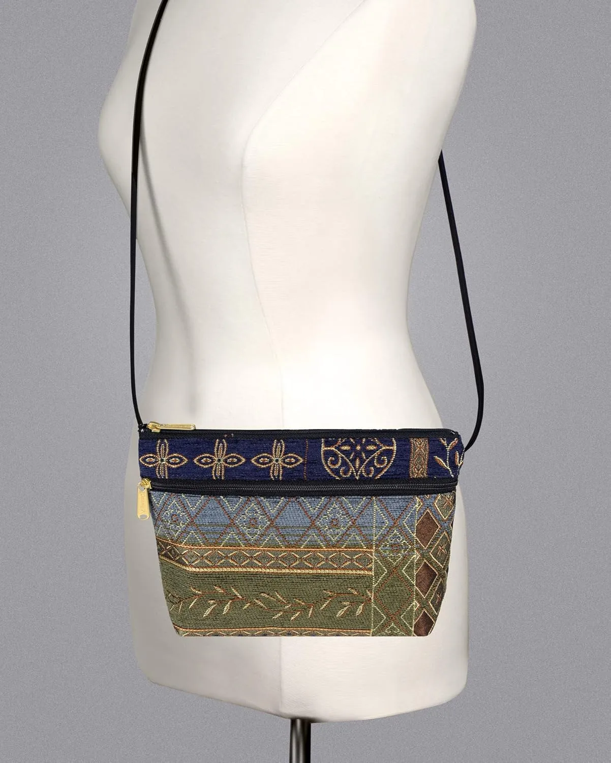 Danny K. Women's Tapestry Zipper Purse Crossbody Handbag, Adjustable Cord, Handmade in USA