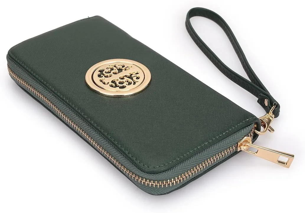 Dasein Lady Women Fashion Clutch Zip Around Emblem Long Wallet Purse Card Case Phone Wallet