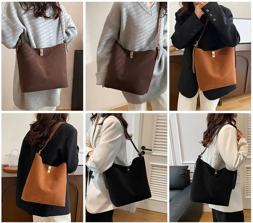Delicate Bucket Bag for Women and Girls Shoulder Purse Crossbody Handbag with Adjustable Strap Winter Underarm Bags