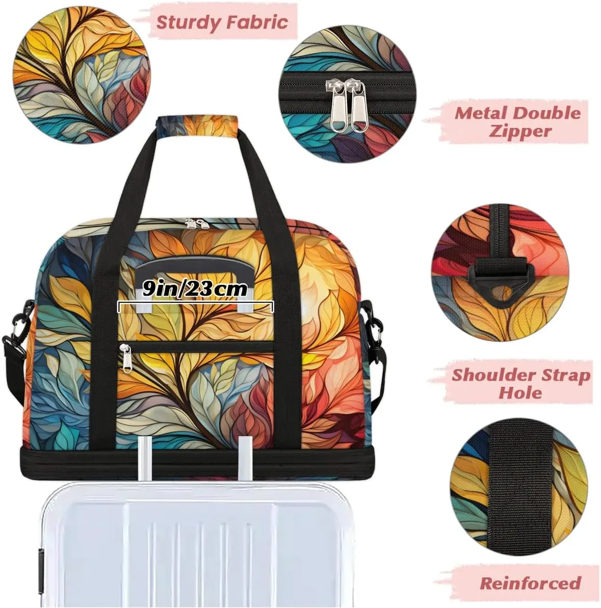 Delicate Flora Beauty Pattern Travel Duffle Bag, Collapsible Travel Bag Sports Gym Bag With Shoes Compartment Weekender Bag Overnight Bag For Women Men
