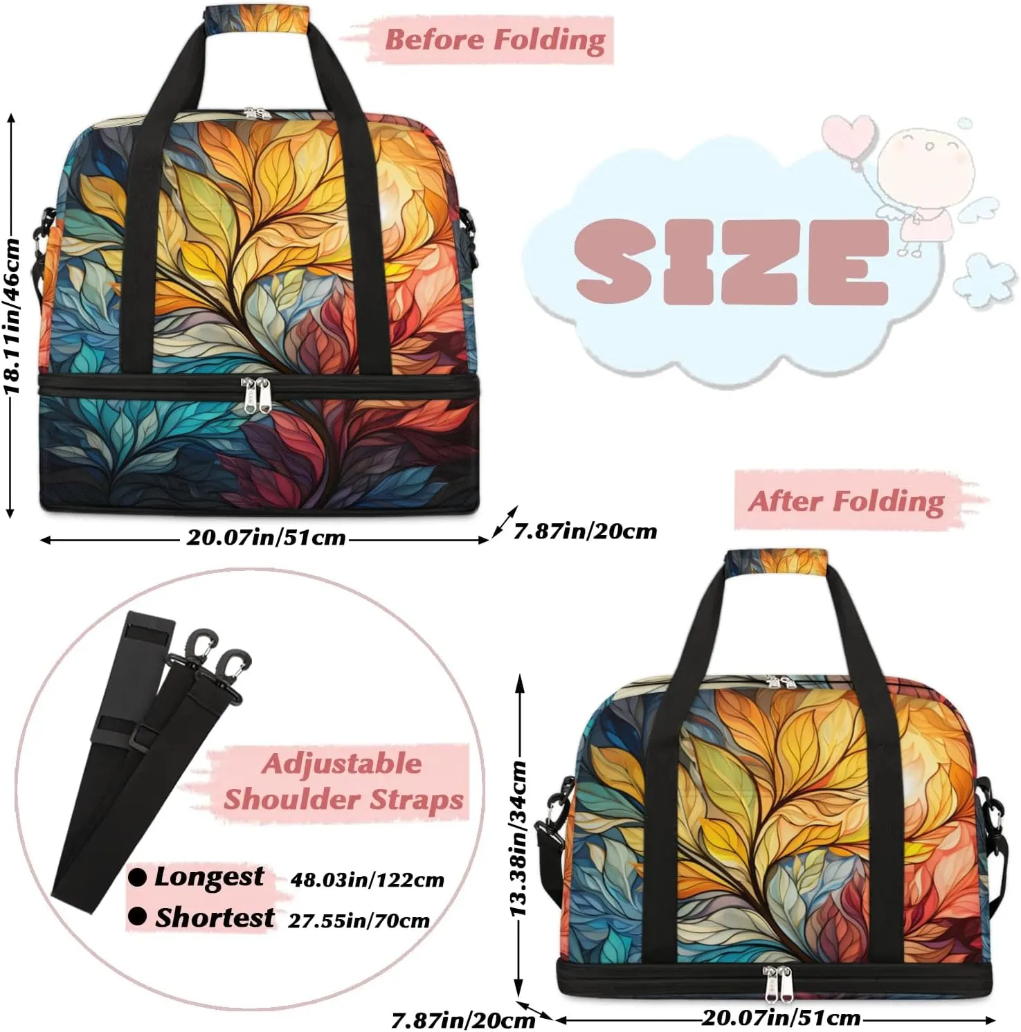 Delicate Flora Beauty Pattern Travel Duffle Bag, Collapsible Travel Bag Sports Gym Bag With Shoes Compartment Weekender Bag Overnight Bag For Women Men