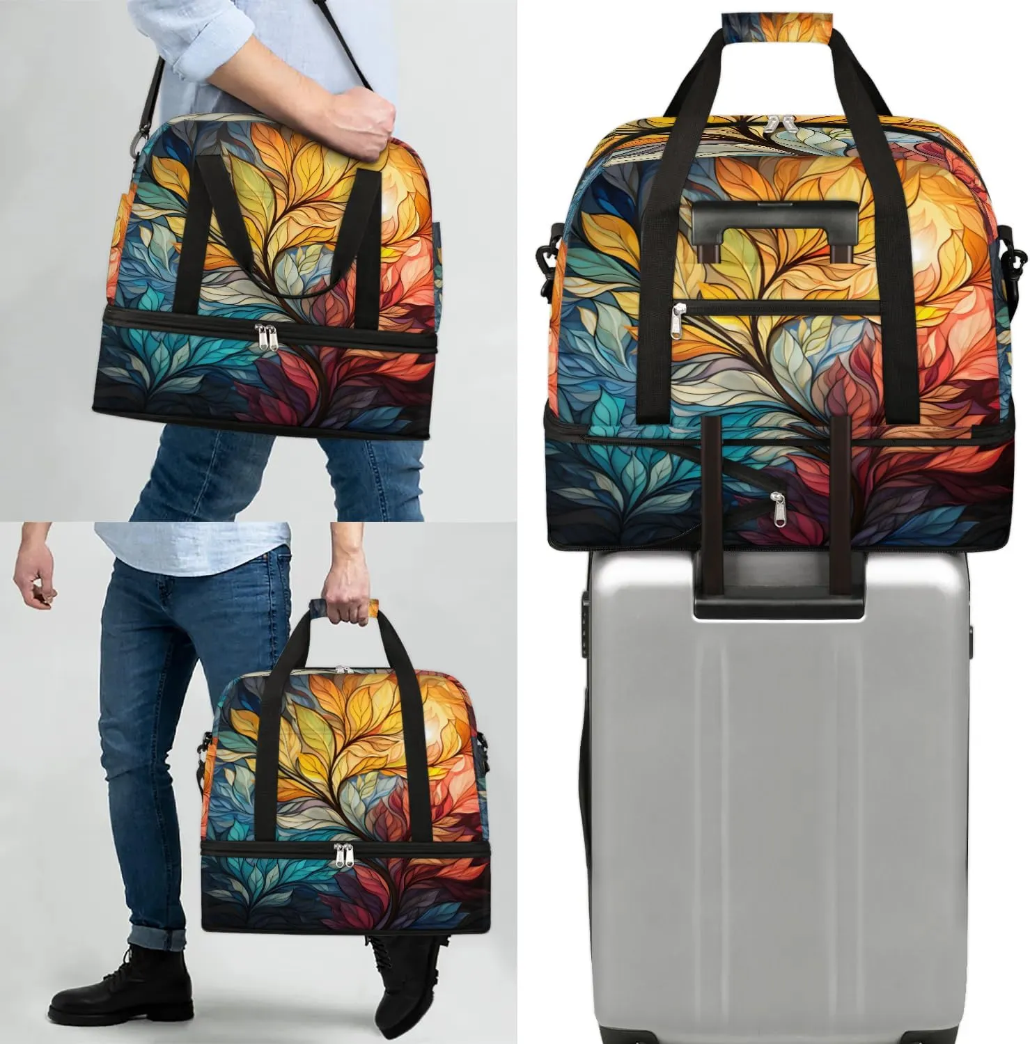 Delicate Flora Beauty Pattern Travel Duffle Bag, Collapsible Travel Bag Sports Gym Bag With Shoes Compartment Weekender Bag Overnight Bag For Women Men