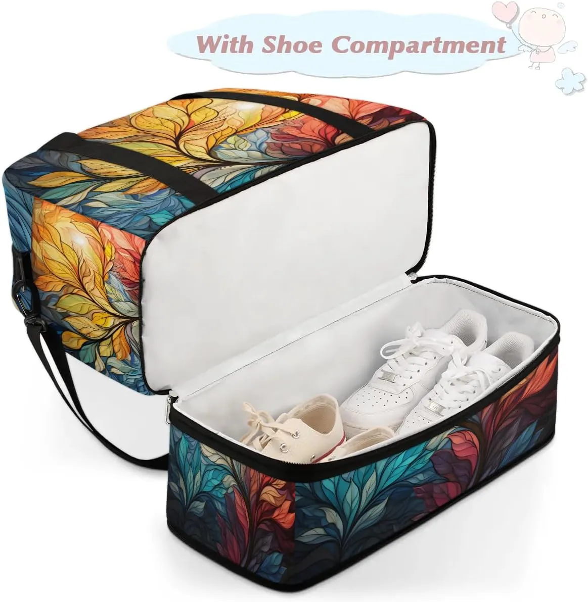 Delicate Flora Beauty Pattern Travel Duffle Bag, Collapsible Travel Bag Sports Gym Bag With Shoes Compartment Weekender Bag Overnight Bag For Women Men