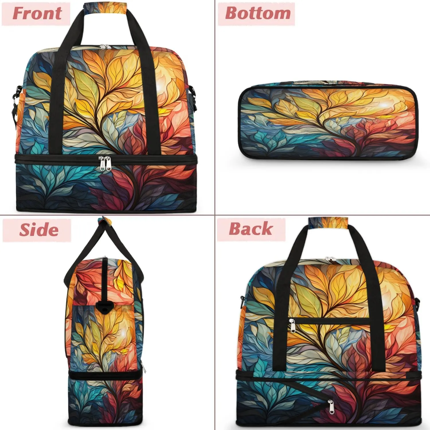 Delicate Flora Beauty Pattern Travel Duffle Bag, Collapsible Travel Bag Sports Gym Bag With Shoes Compartment Weekender Bag Overnight Bag For Women Men