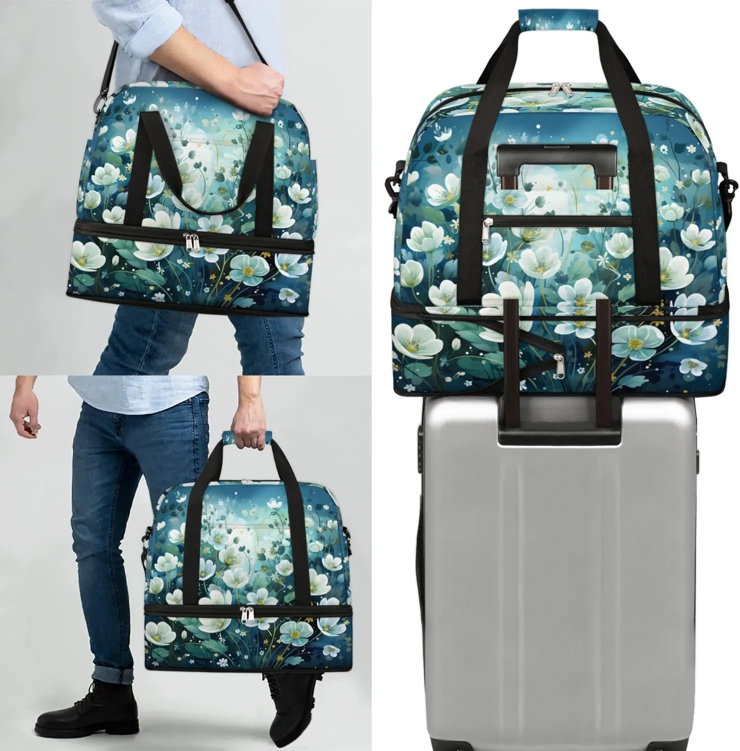 Delicate Flora Beauty Printingings Travel Duffle Bag, Collapsible Travel Bag Sports Gym Bag With Shoes Compartment Weekender Bag Overnight Bag For Women Men