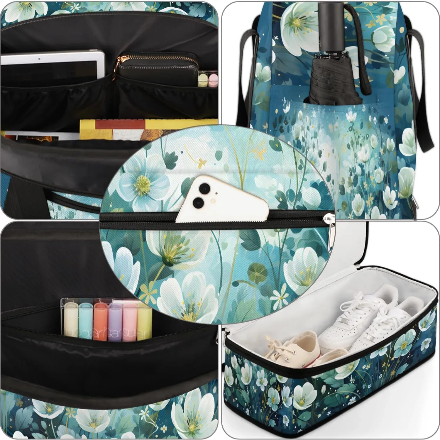 Delicate Flora Beauty Printingings Travel Duffle Bag, Collapsible Travel Bag Sports Gym Bag With Shoes Compartment Weekender Bag Overnight Bag For Women Men