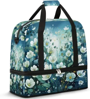 Delicate Flora Beauty Printingings Travel Duffle Bag, Collapsible Travel Bag Sports Gym Bag With Shoes Compartment Weekender Bag Overnight Bag For Women Men