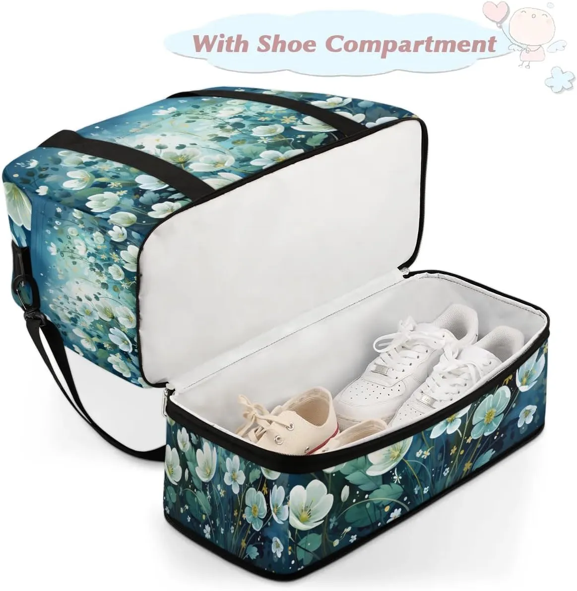 Delicate Flora Beauty Printingings Travel Duffle Bag, Collapsible Travel Bag Sports Gym Bag With Shoes Compartment Weekender Bag Overnight Bag For Women Men
