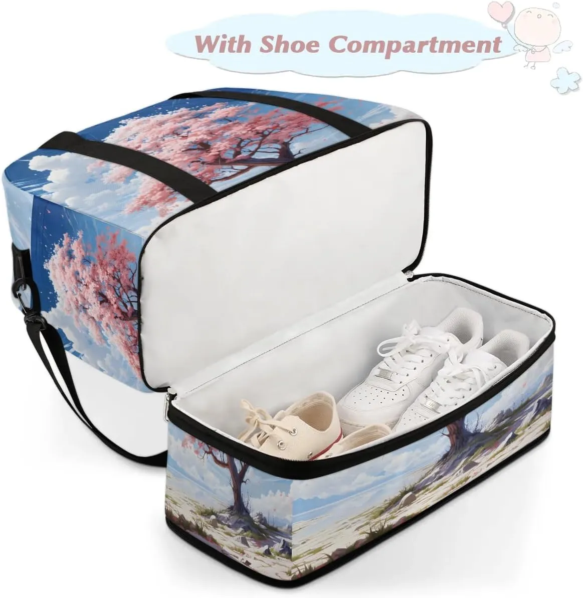 Delicate Flora Patterns Beauty Travel Duffle Bag, Collapsible Travel Bag Sports Gym Bag With Shoes Compartment Weekender Bag Overnight Bag For Women Men