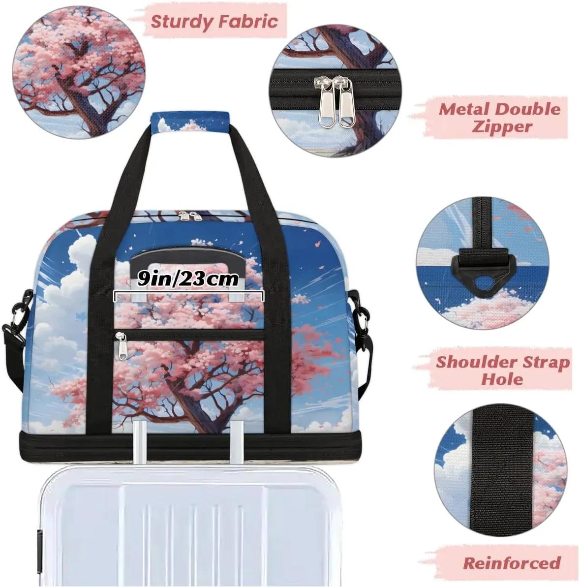 Delicate Flora Patterns Beauty Travel Duffle Bag, Collapsible Travel Bag Sports Gym Bag With Shoes Compartment Weekender Bag Overnight Bag For Women Men