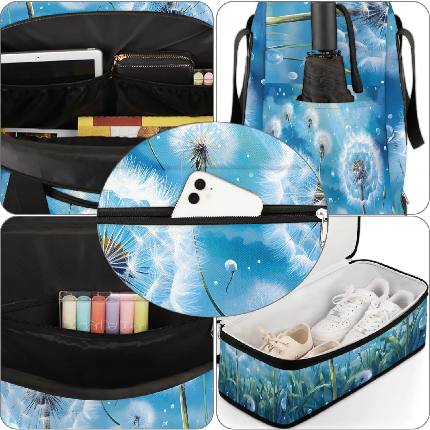 Delicate Flora Print Blowball Travel Duffle Bag, Collapsible Travel Bag Sports Gym Bag With Shoes Compartment Weekender Bag Overnight Bag For Women Men