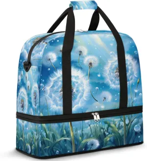 Delicate Flora Print Blowball Travel Duffle Bag, Collapsible Travel Bag Sports Gym Bag With Shoes Compartment Weekender Bag Overnight Bag For Women Men