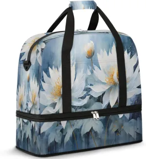 Delicate Flora Print Magritte Travel Duffle Bag, Collapsible Travel Bag Sports Gym Bag With Shoes Compartment Weekender Bag Overnight Bag For Women Men
