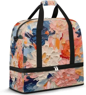 Delicate Flora Print Retro Travel Duffle Bag, Collapsible Travel Bag Sports Gym Bag With Shoes Compartment Weekender Bag Overnight Bag For Women Men