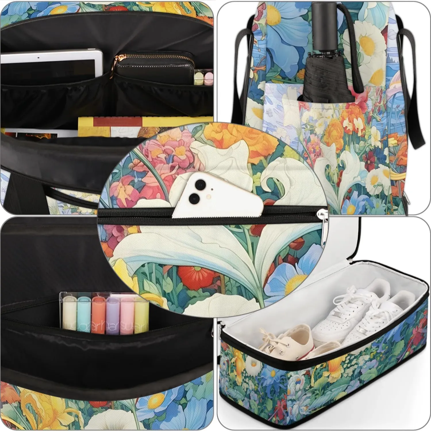 Delicate Flora Retro Printing Travel Duffle Bag, Collapsible Travel Bag Sports Gym Bag With Shoes Compartment Weekender Bag Overnight Bag For Women Men