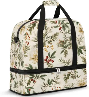 Delicate Flowers Patterns Retro Travel Duffle Bag, Collapsible Travel Bag Sports Gym Bag With Shoes Compartment Weekender Bag Overnight Bag For Women Men