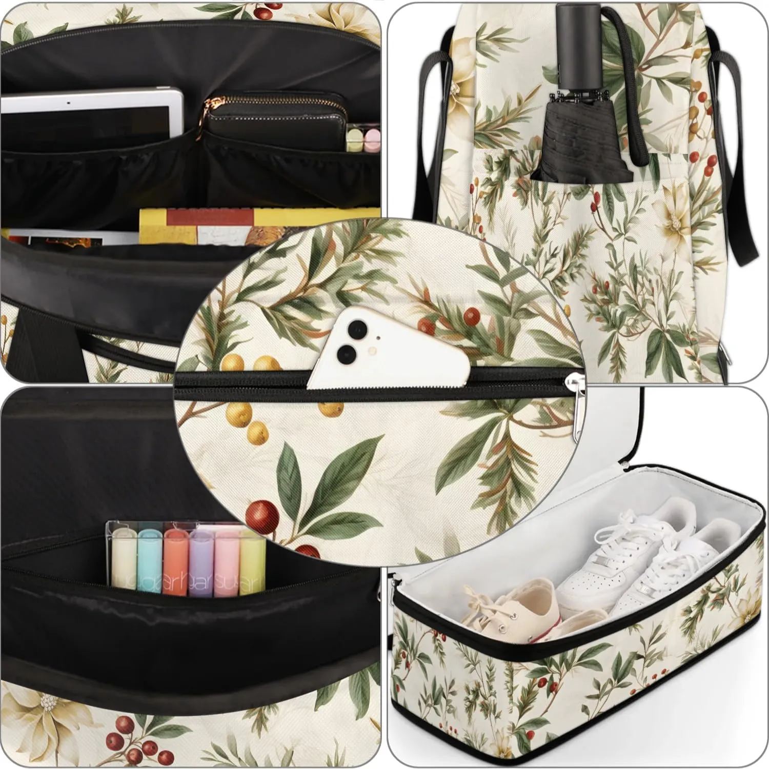 Delicate Flowers Patterns Retro Travel Duffle Bag, Collapsible Travel Bag Sports Gym Bag With Shoes Compartment Weekender Bag Overnight Bag For Women Men