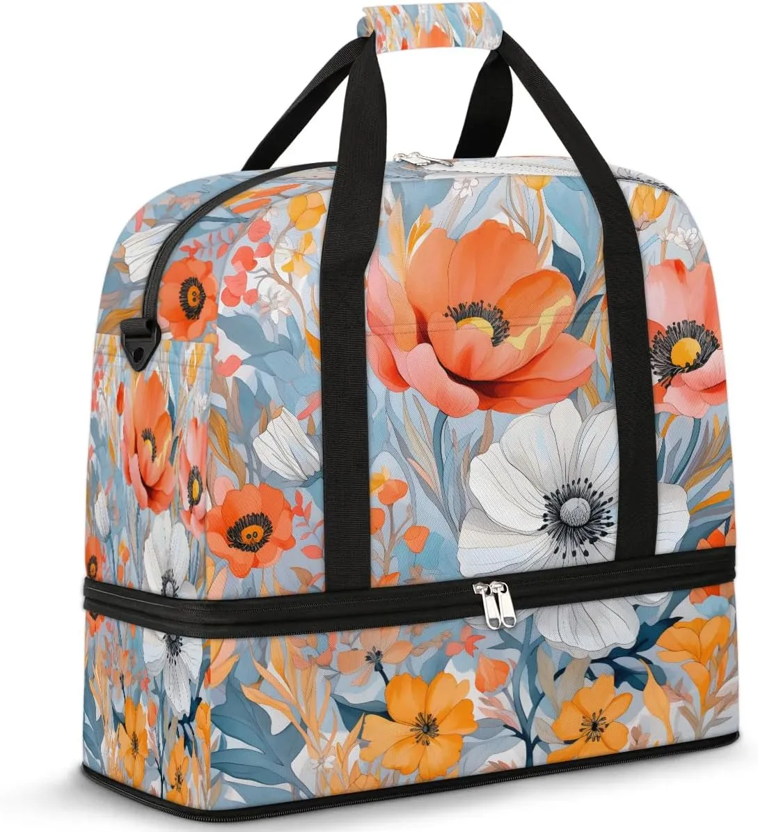 Delicate Pattern Flower Retro Travel Duffle Bag, Collapsible Travel Bag Sports Gym Bag With Shoes Compartment Weekender Bag Overnight Bag For Women Men