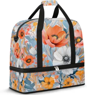 Delicate Pattern Flower Retro Travel Duffle Bag, Collapsible Travel Bag Sports Gym Bag With Shoes Compartment Weekender Bag Overnight Bag For Women Men