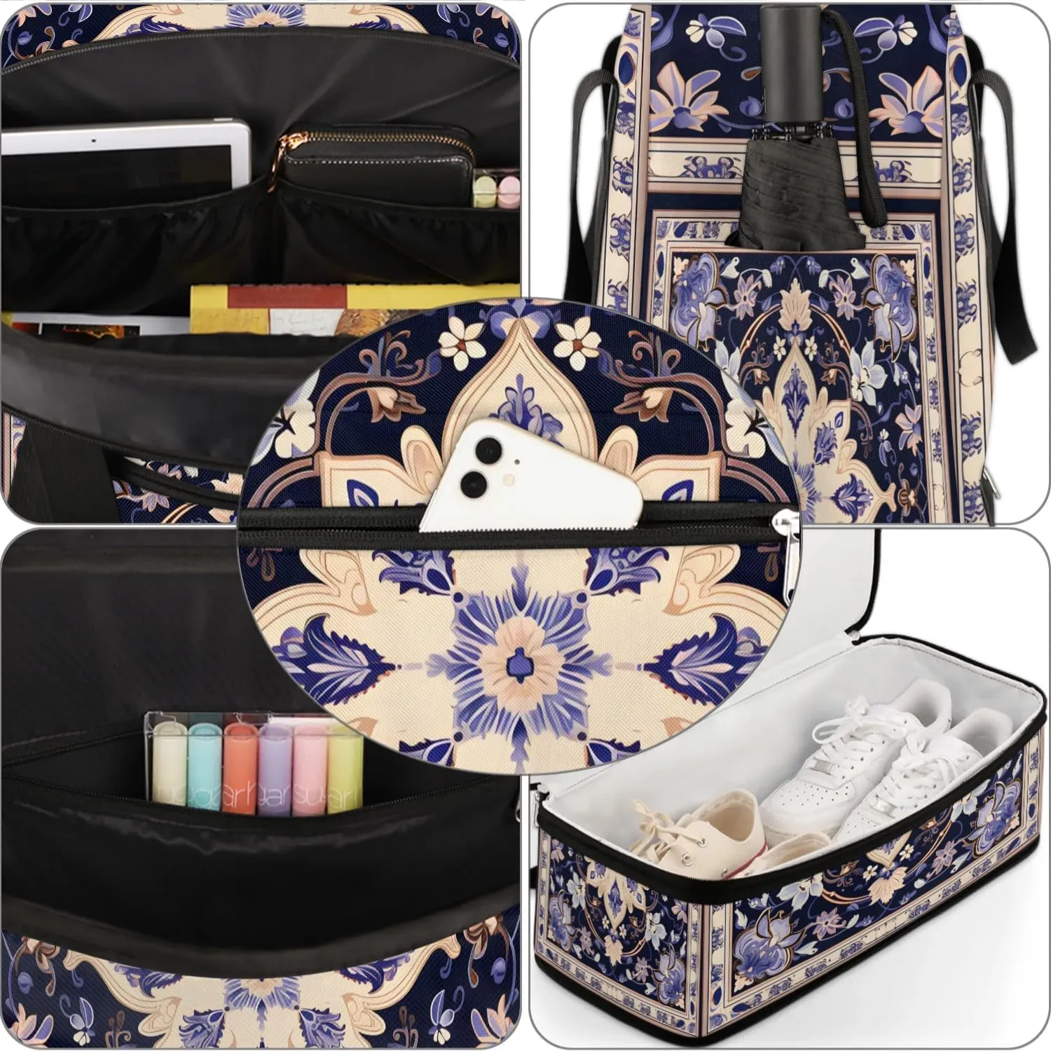 Delicate Print Flower Travel Duffle Bag, Collapsible Travel Bag Sports Gym Bag With Shoes Compartment Weekender Bag Overnight Bag For Women Men