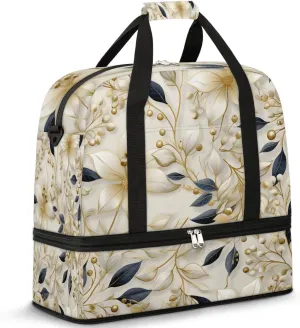 Delicate Print Flowers Travel Duffle Bag, Collapsible Travel Bag Sports Gym Bag With Shoes Compartment Weekender Bag Overnight Bag For Women Men