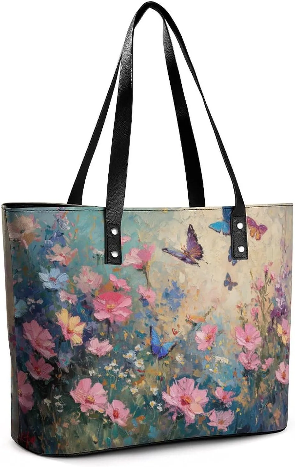 Delicate Yellow And White Flowers Basket in Sunlight Women Soft Leather Handbags Tote Purses Shoulder Bucket Bags