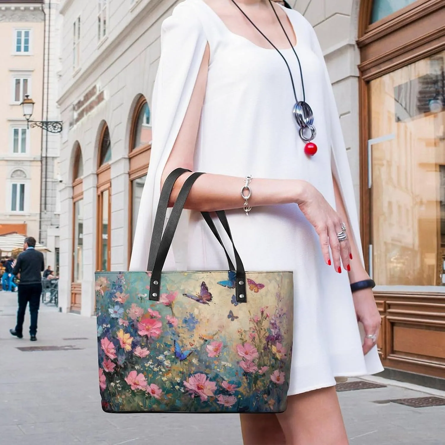 Delicate Yellow And White Flowers Basket in Sunlight Women Soft Leather Handbags Tote Purses Shoulder Bucket Bags