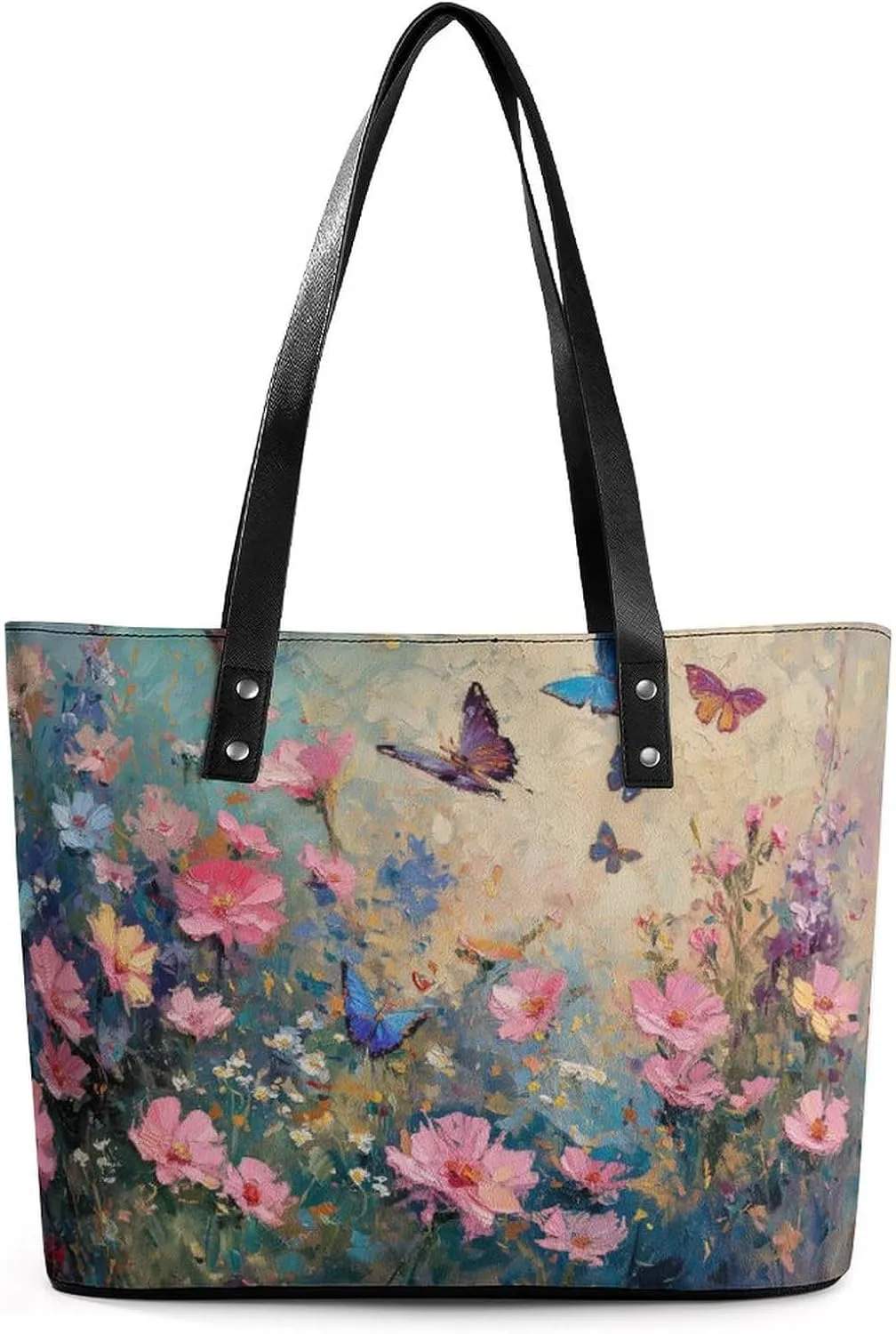 Delicate Yellow And White Flowers Basket in Sunlight Women Soft Leather Handbags Tote Purses Shoulder Bucket Bags