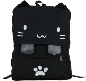 DemonChest Black College Cute Cat Embroidery Canvas School Backpack Bags for Kids Kitty(White)