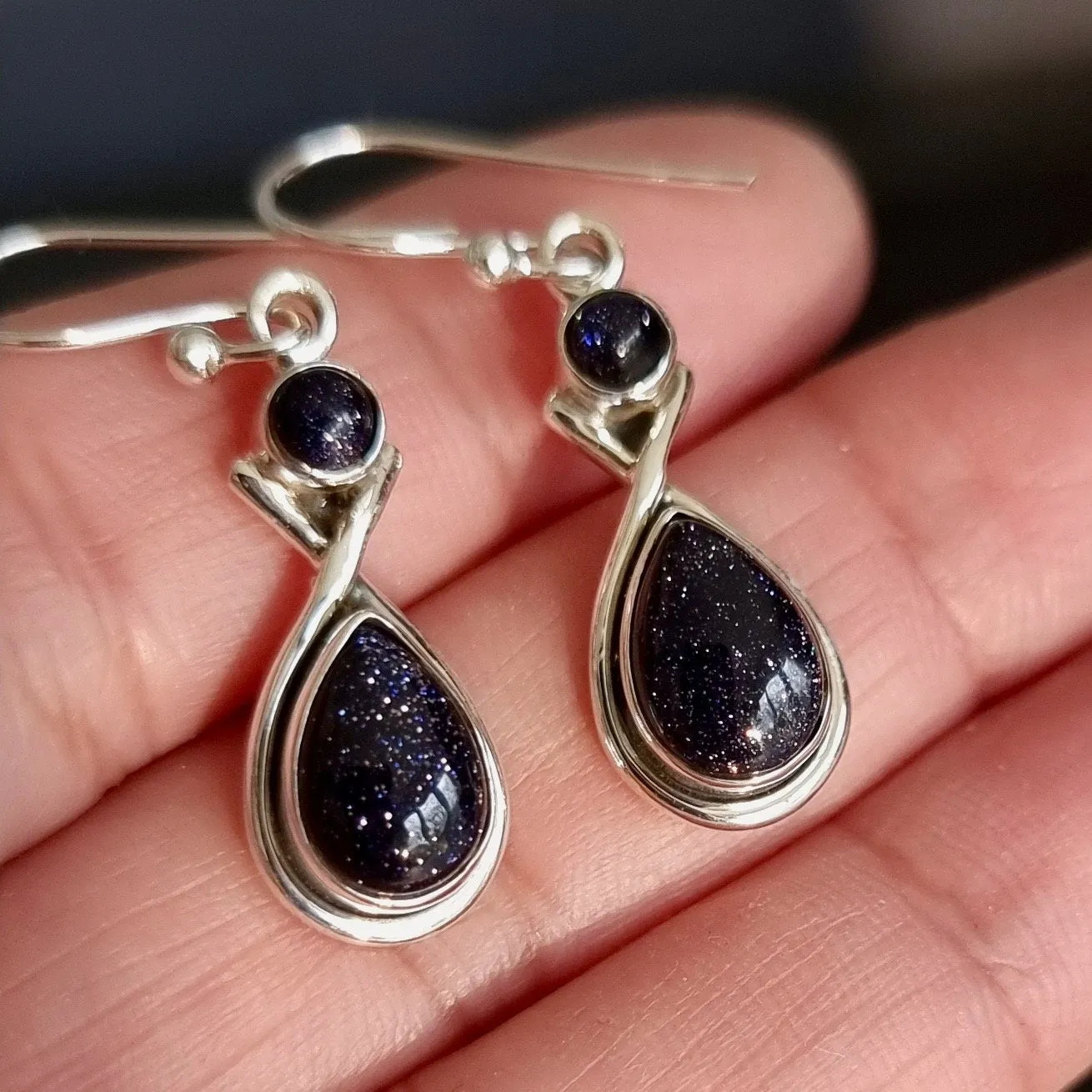 Designer Multi Stone Blue Goldstone Earrings, 925 Sterling Silver, E1BS