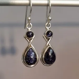 Designer Multi Stone Blue Goldstone Earrings, 925 Sterling Silver, E1BS
