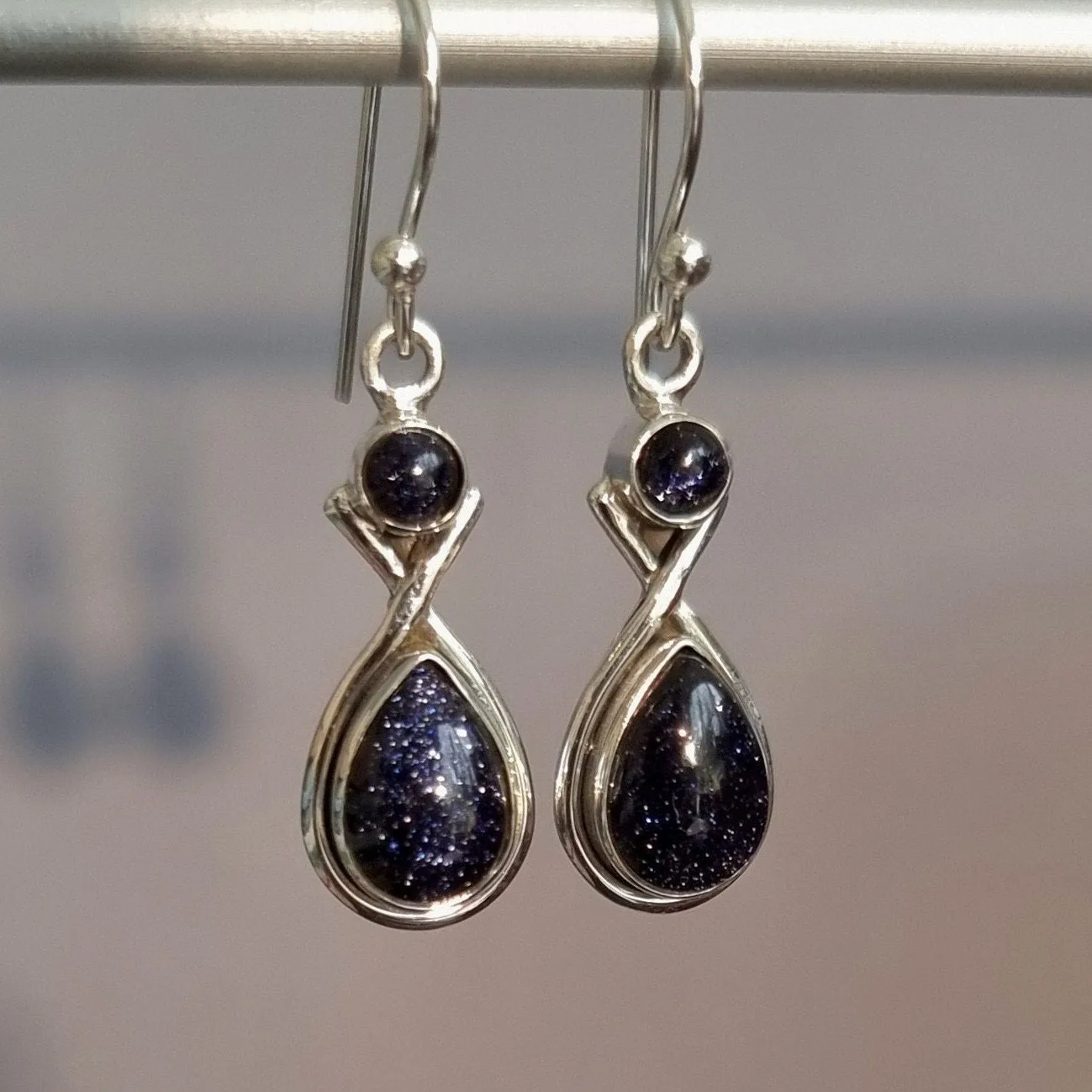 Designer Multi Stone Blue Goldstone Earrings, 925 Sterling Silver, E1BS