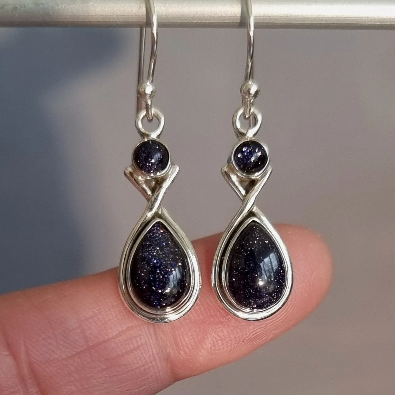 Designer Multi Stone Blue Goldstone Earrings, 925 Sterling Silver, E1BS