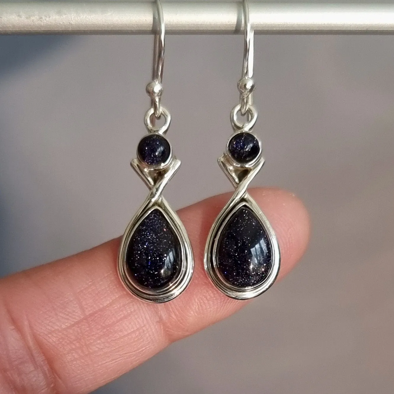 Designer Multi Stone Blue Goldstone Earrings, 925 Sterling Silver, E1BS