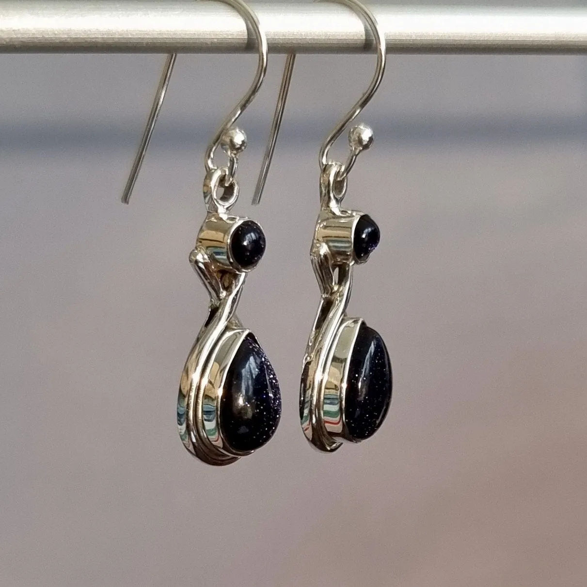 Designer Multi Stone Blue Goldstone Earrings, 925 Sterling Silver, E1BS