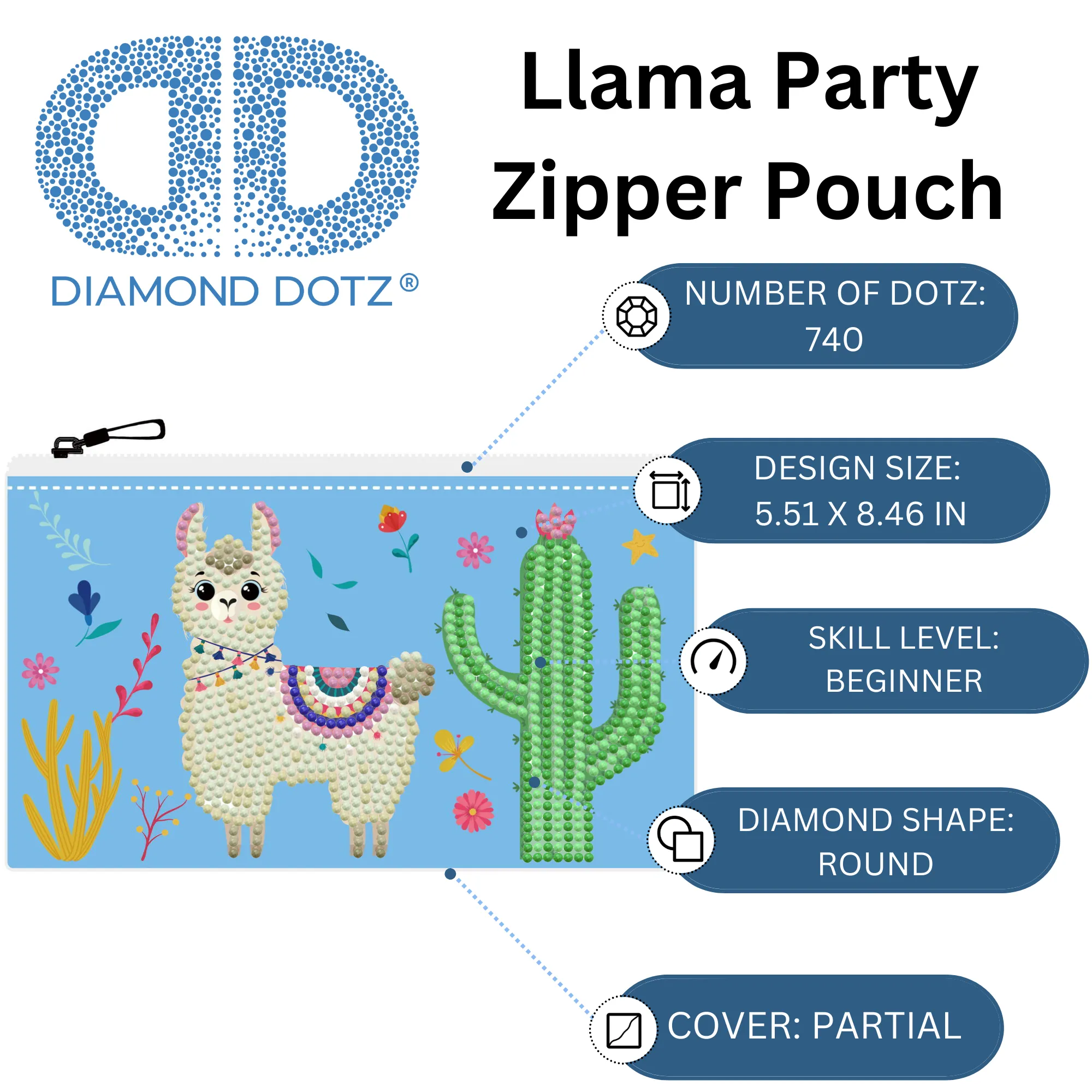Diamond Dotz Llama Party Zipper Pouch - 5.51 x 8.46 in
