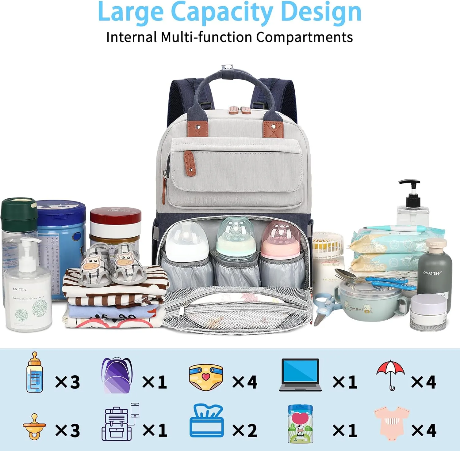 Diaper Bag Backpack, Baby Boy Diaper Bag, Unisex Large Baby Bag for Mom, Waterproof Baby Essentials Travel Diaper Backpack with Insulated Pockets and Stroller Straps