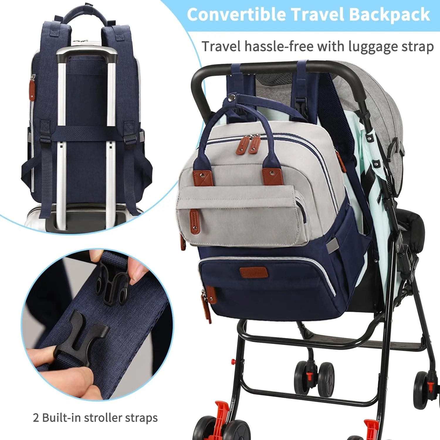 Diaper Bag Backpack, Baby Boy Diaper Bag, Unisex Large Baby Bag for Mom, Waterproof Baby Essentials Travel Diaper Backpack with Insulated Pockets and Stroller Straps