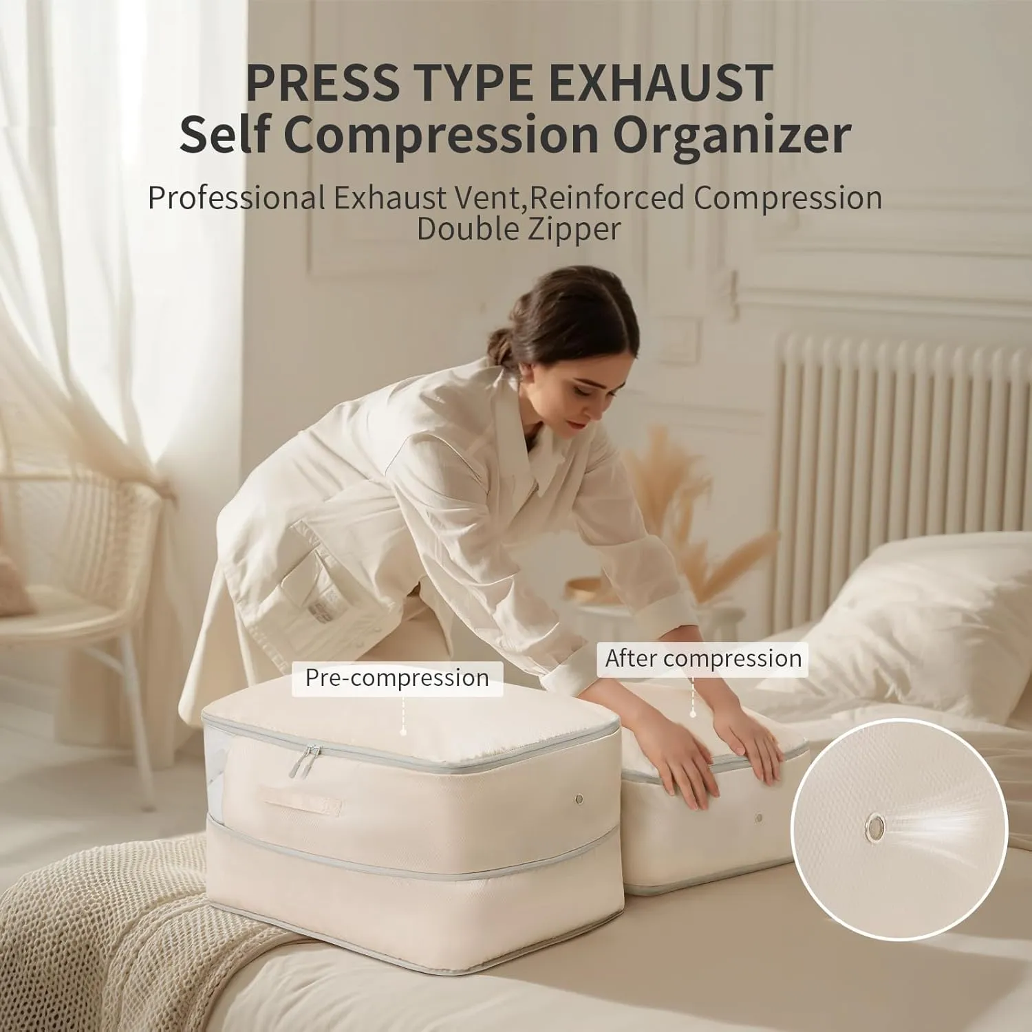 DIMJ 66L Comforter Storage Bag - 3-Pack Space-Saving Self-Compression Bags for Blankets, Duvets, Pillows, Bedding, and Down Jackets with Clear Window and Handle