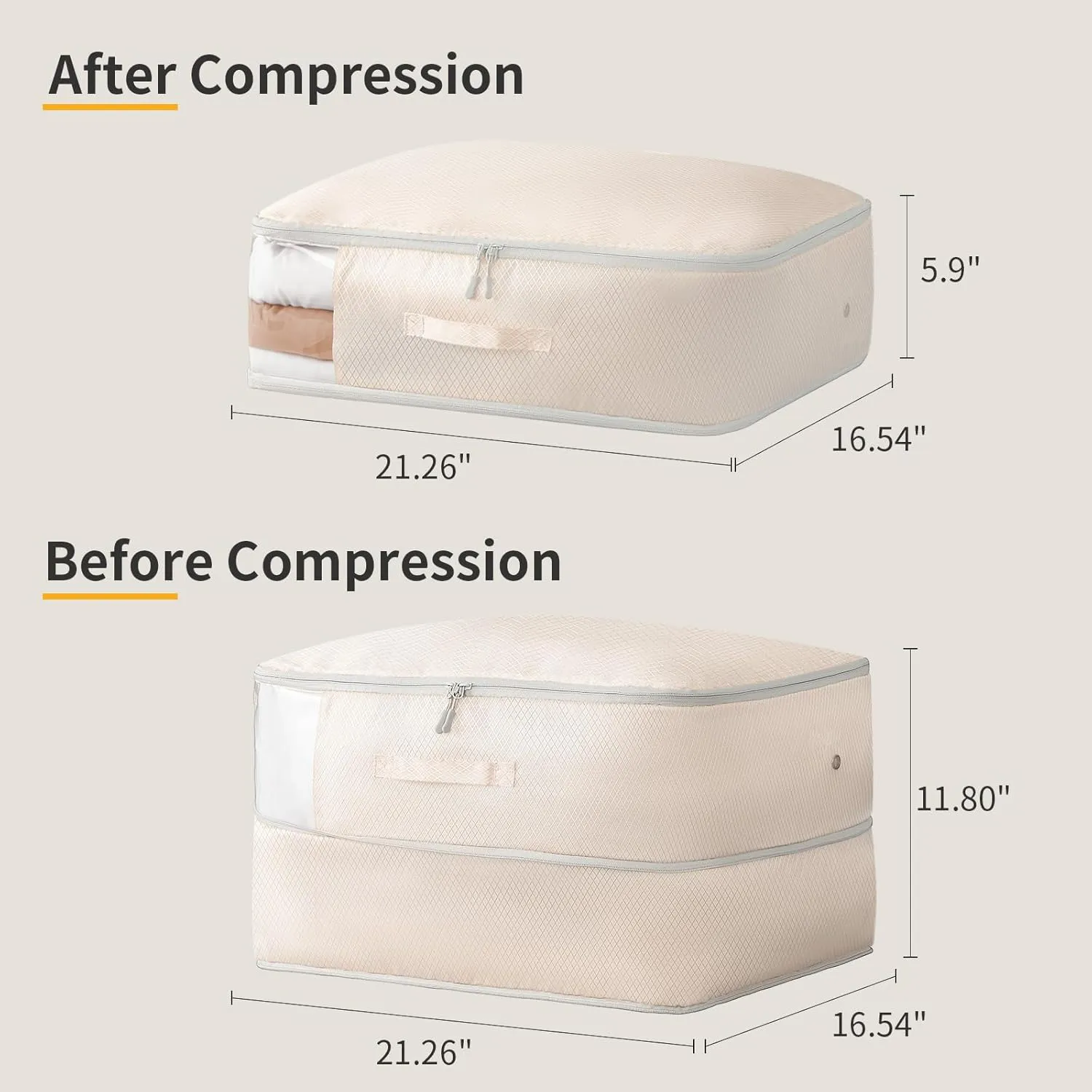 DIMJ 66L Comforter Storage Bag - 3-Pack Space-Saving Self-Compression Bags for Blankets, Duvets, Pillows, Bedding, and Down Jackets with Clear Window and Handle