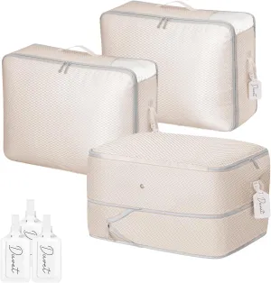 DIMJ 66L Comforter Storage Bag - 3-Pack Space-Saving Self-Compression Bags for Blankets, Duvets, Pillows, Bedding, and Down Jackets with Clear Window and Handle